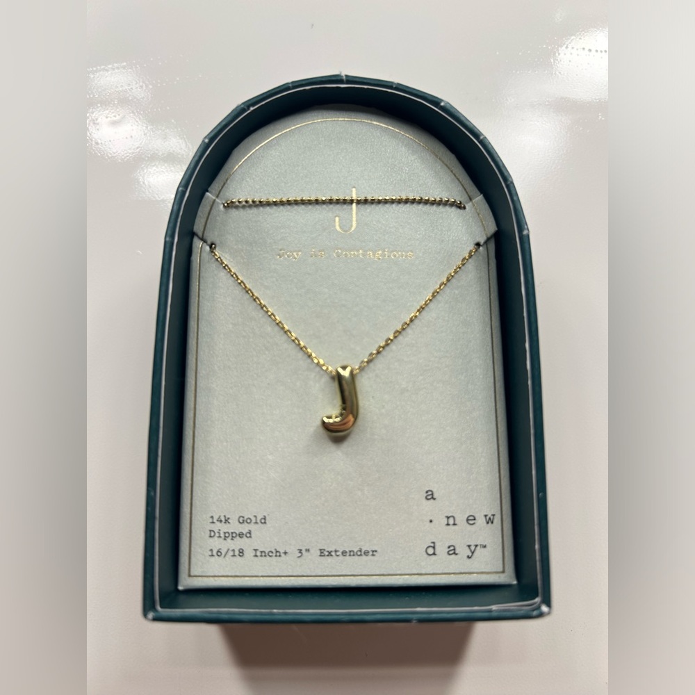 A New Day Gold bubble letter J necklace